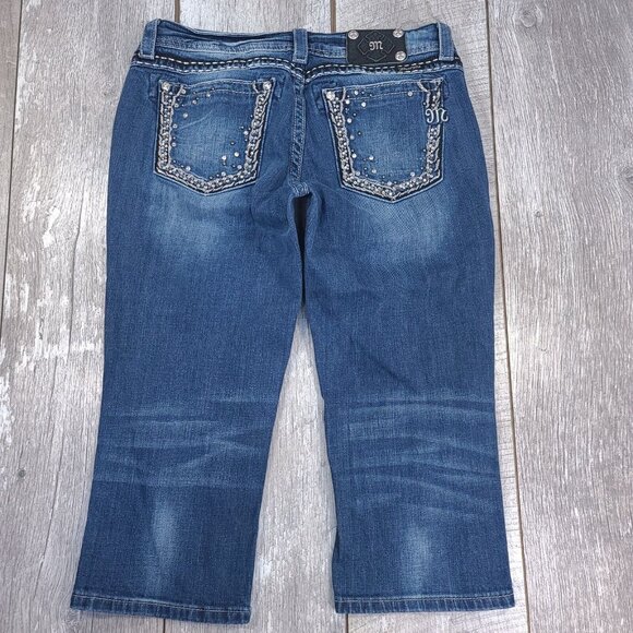 Miss Me Womens Easy Crop Jeans Size 30 Blue Denim Cropped Mid Rise Western Biker - Picture 3 of 9